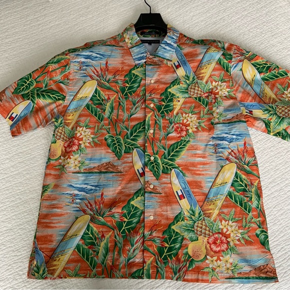 TOMMY HILFIGER HAWAIIAN TROPICAL SHIRT / VINTAGE / COTTON / XL / SHORT SLEEVE - Picture 1 of 9